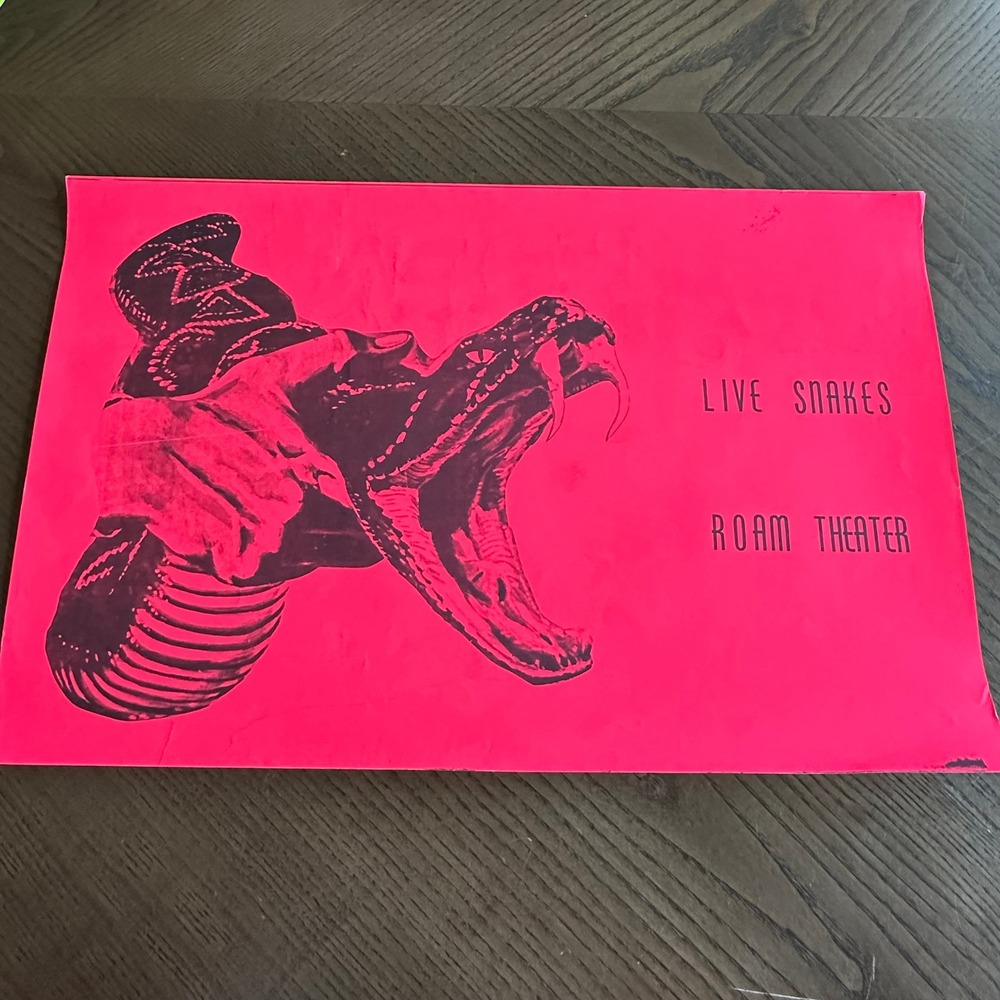 Vintage Live Snakes Roam Theater Gig Poster Neon Pink Black Snake Art 18x12